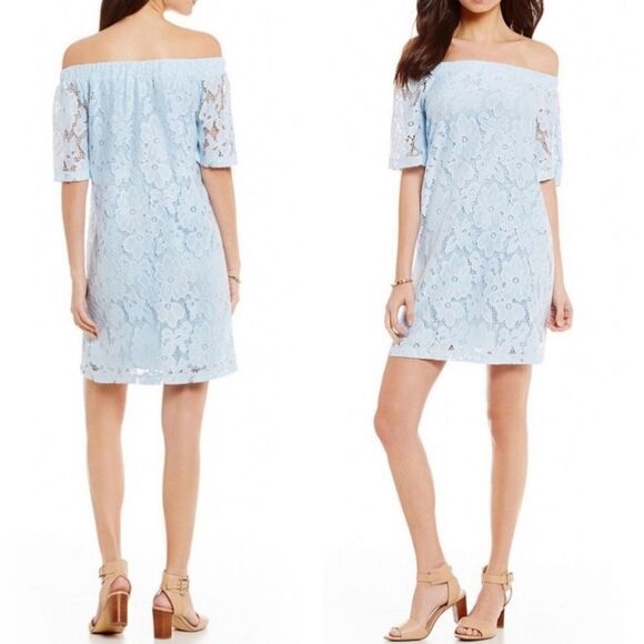 Donna Morgan Dresses & Skirts - Donna Morgan Women's Dress Size 8 Lace Off-The-Shoulder Light Blue Summer